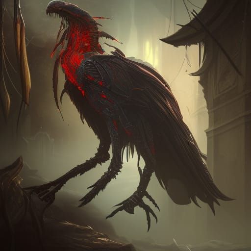 Fantastical Bloodcrow Humanoid in Detailed Matte Painting