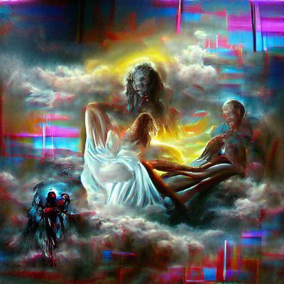 Heaven and Hell: A Cyberpunk Cosmic Illustration