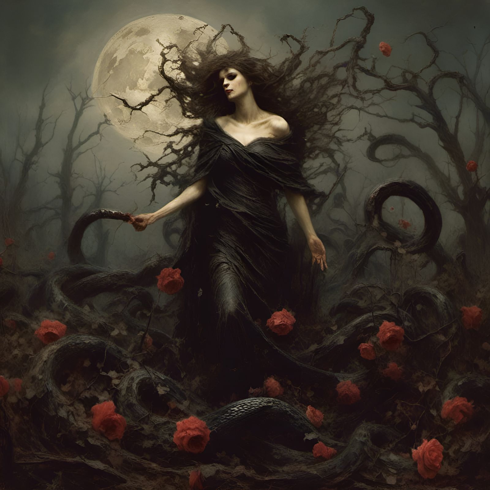 Macabre Goddess Lilith Swept by Wind