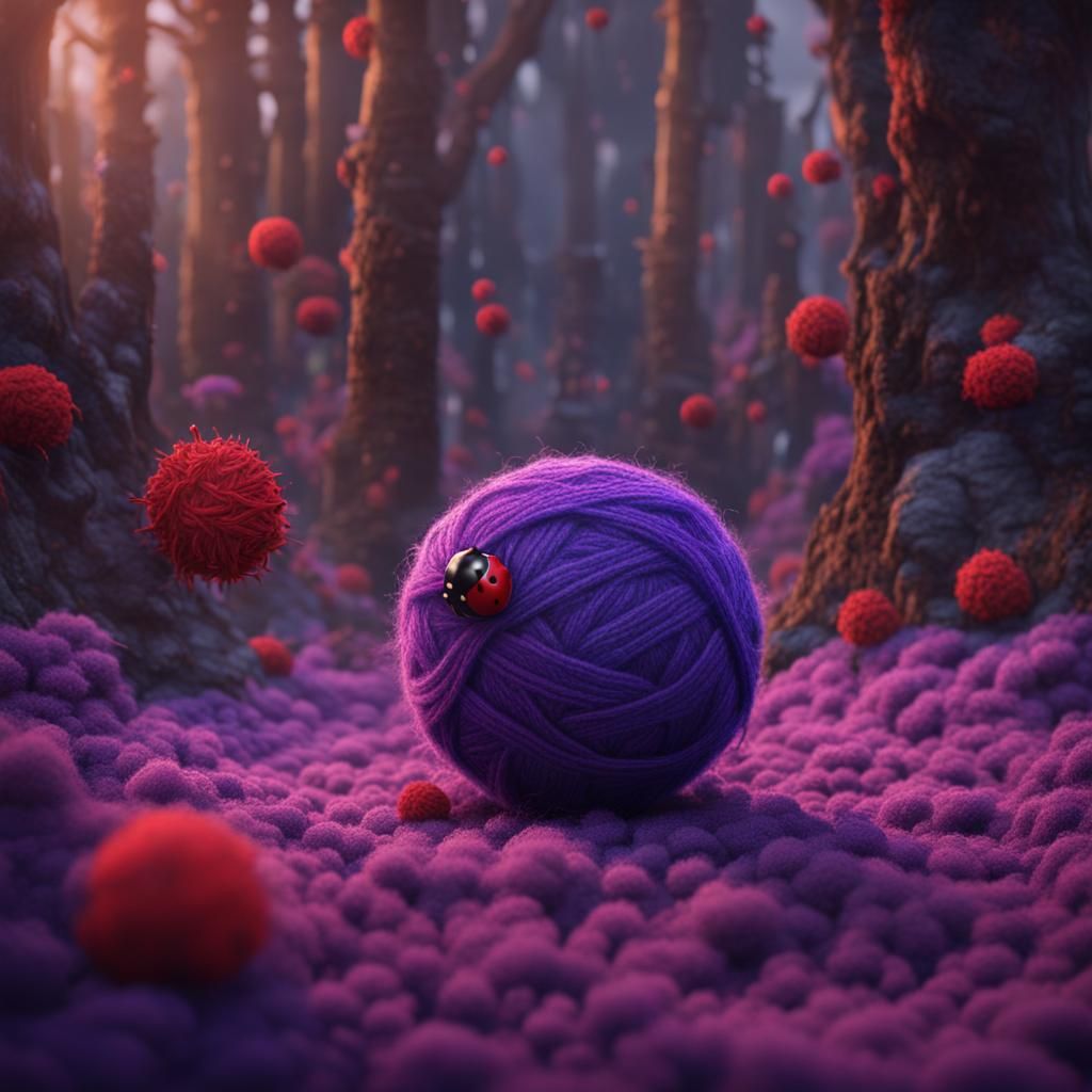 Purple Wool Ball with Ladybug: Fantasy Concept Art