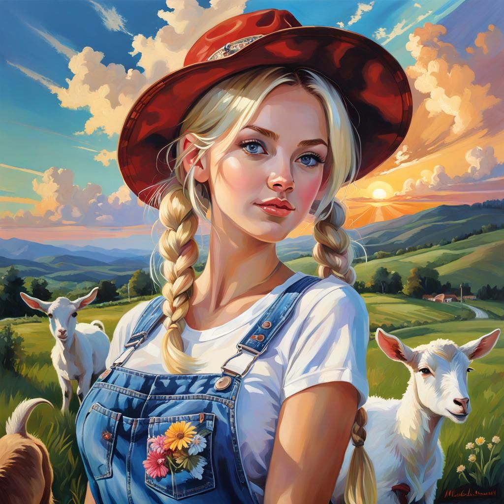 Platinum Blonde Country Woman Playing Guitar