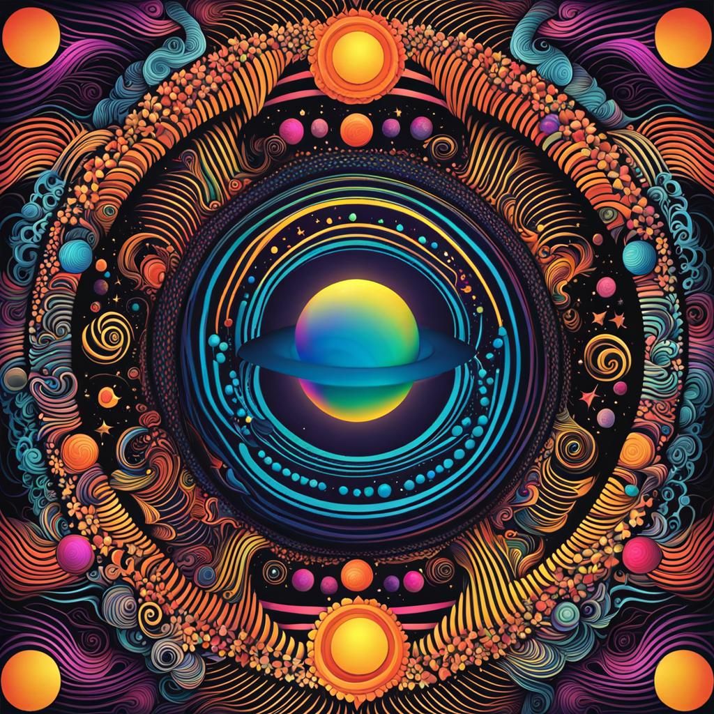 Psychedelic Planet Logo with Cosmic Design