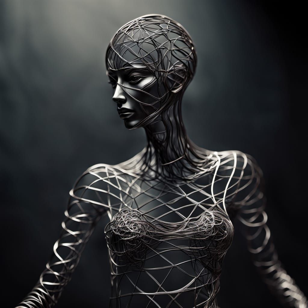 Wire Sculpture: Macro View of Industrial Metal Figure