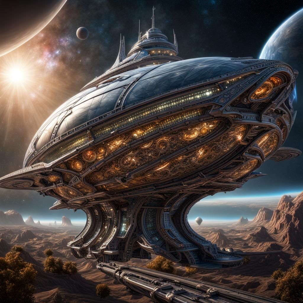 Cosmic Seed Starship in Hyperrealistic Style