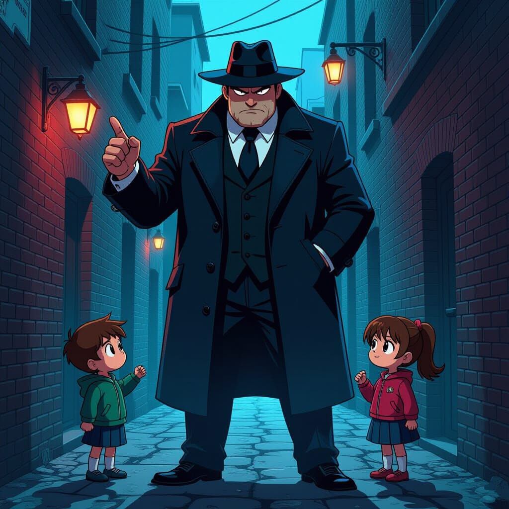 Menacing Mafia Boss in Anime Style Alleyway