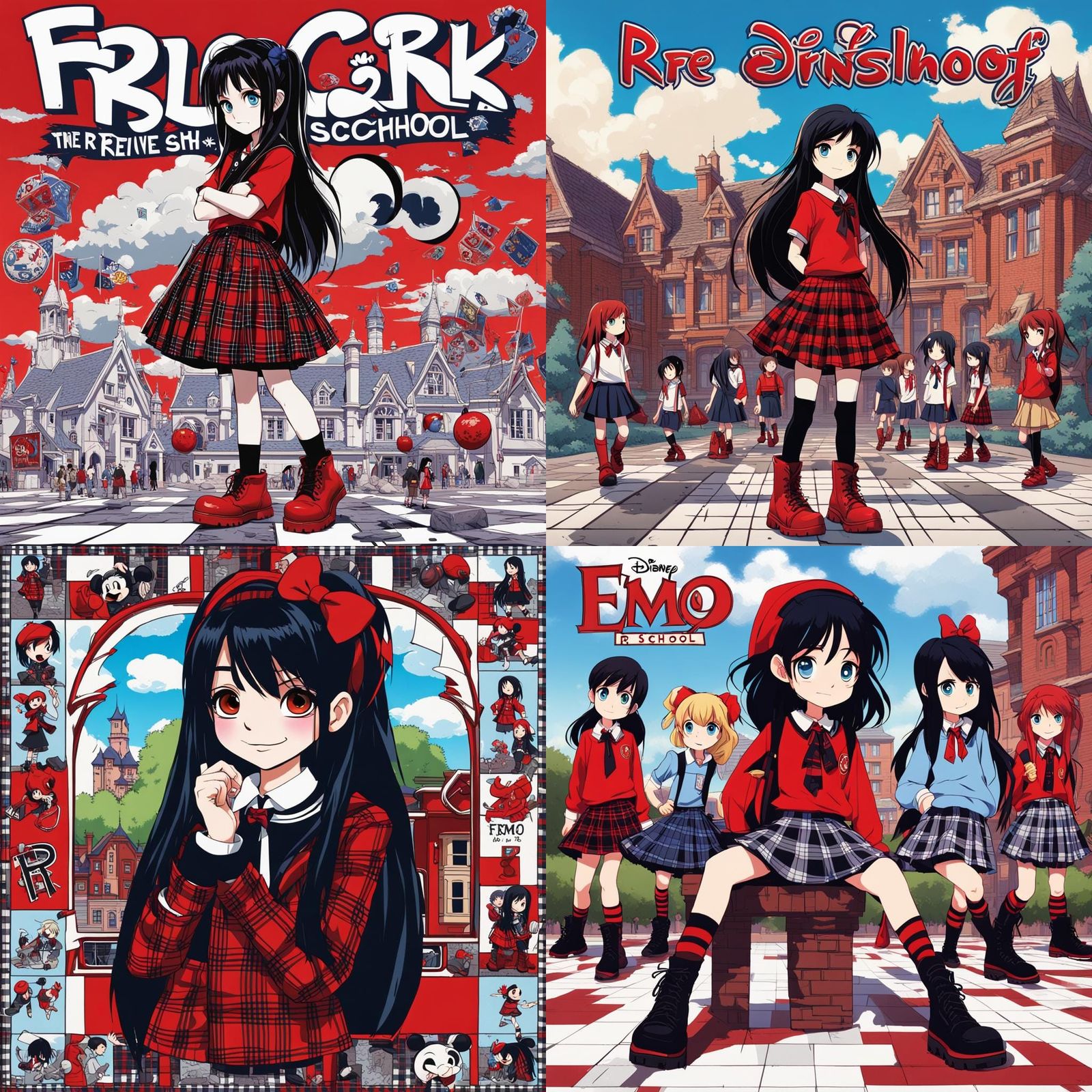 Emo Schoolgirl in Red Uniform, 3D Digital Art