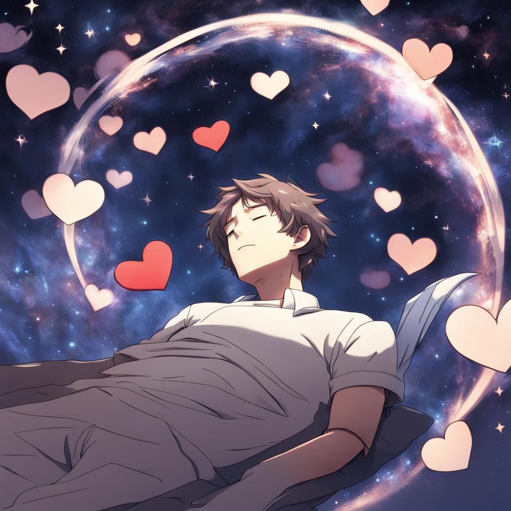 Man Sleeping in Galaxy: Anime-Style Dreamscape