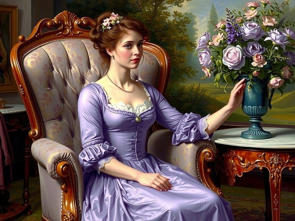 Elegant Woman in Purple Dress, Abstract Art
