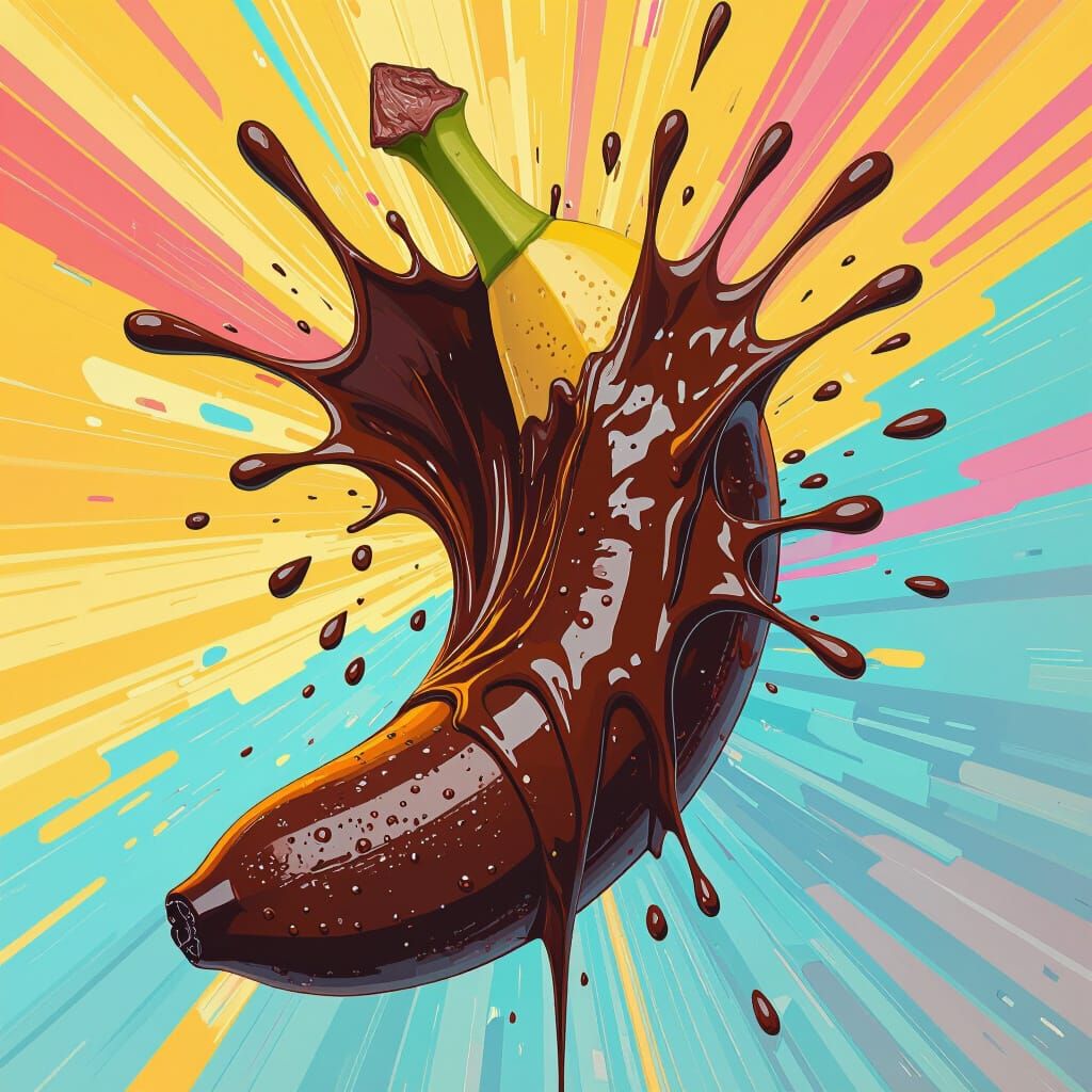 Exploding Chocolate Banana in Surreal Vibrant Style