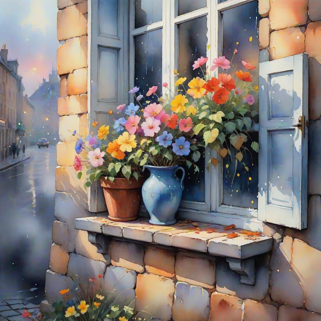 Vibrant Flowers Spill Out of a Whimsical Window