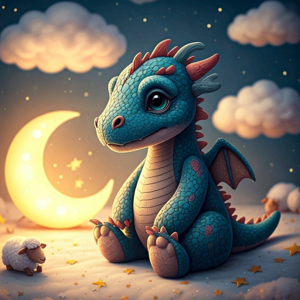 Whimsical Plush Dragon in a Dreamy Bedroom Scene