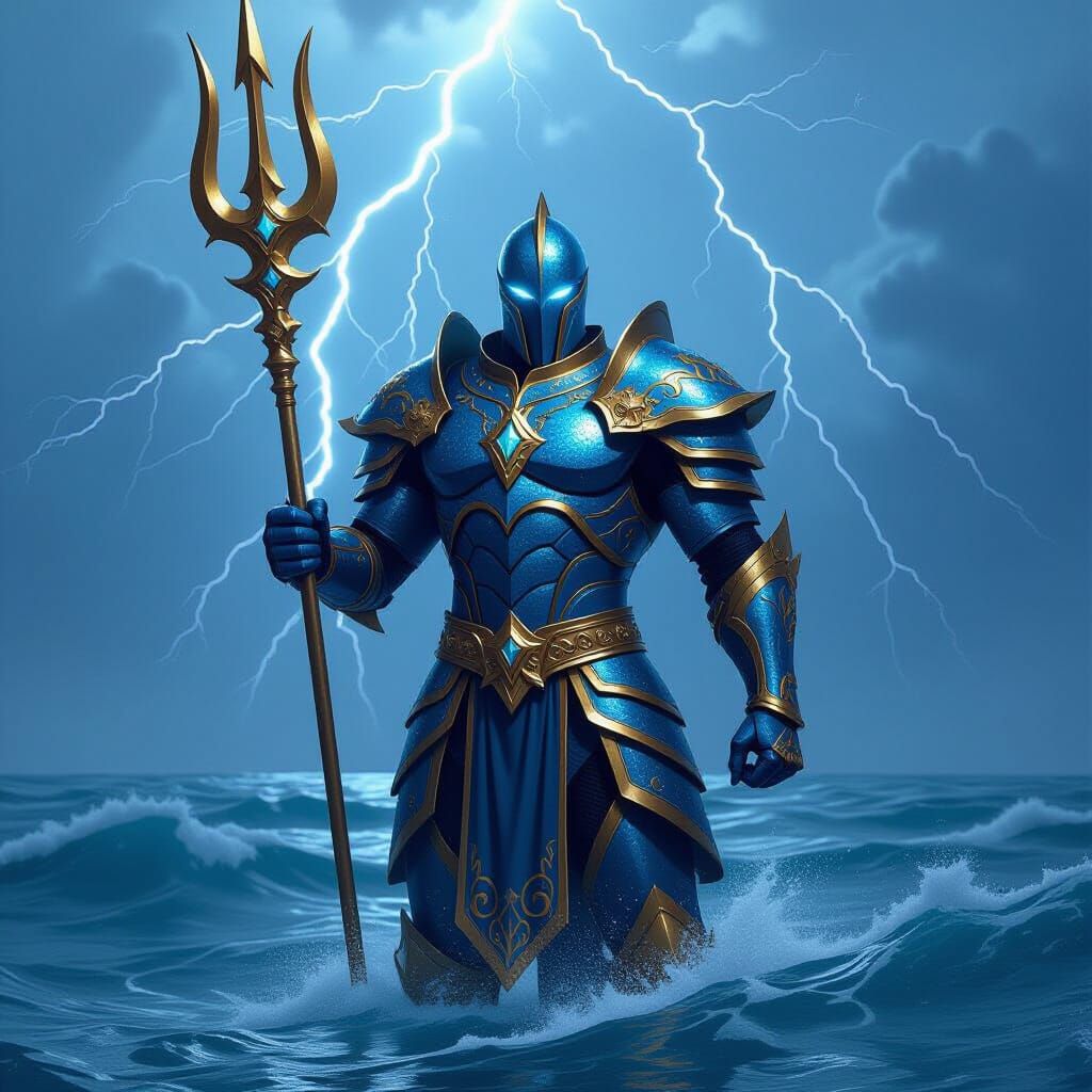 Ocean Knight in Diamond Armor Amidst Stormy Seas