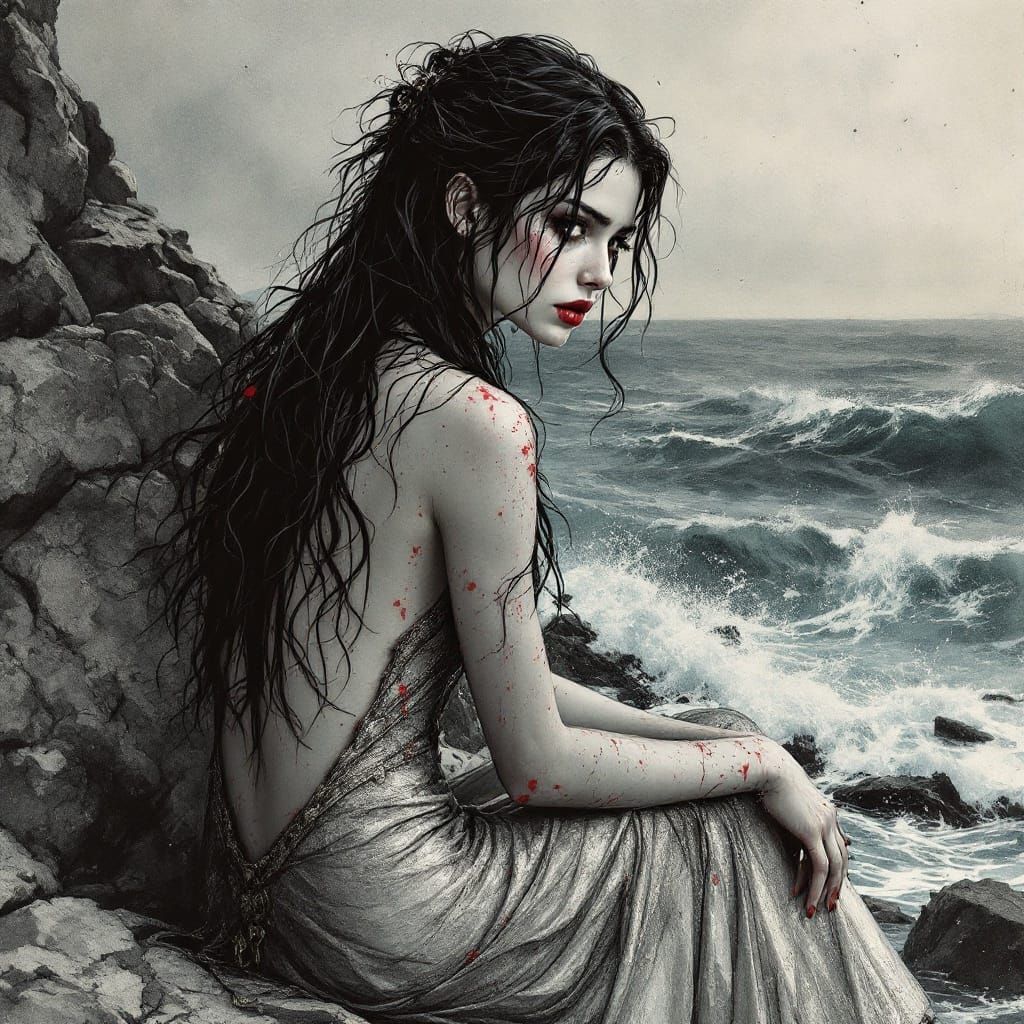 Norse Goddess Portrait with Ink and Watercolor