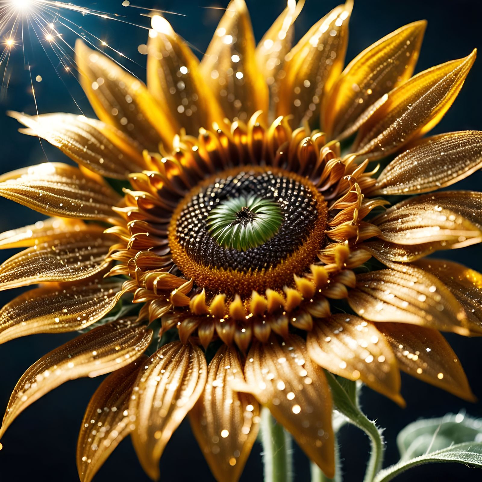 Radiant Golden Sunflower with Sparkling Light Particles