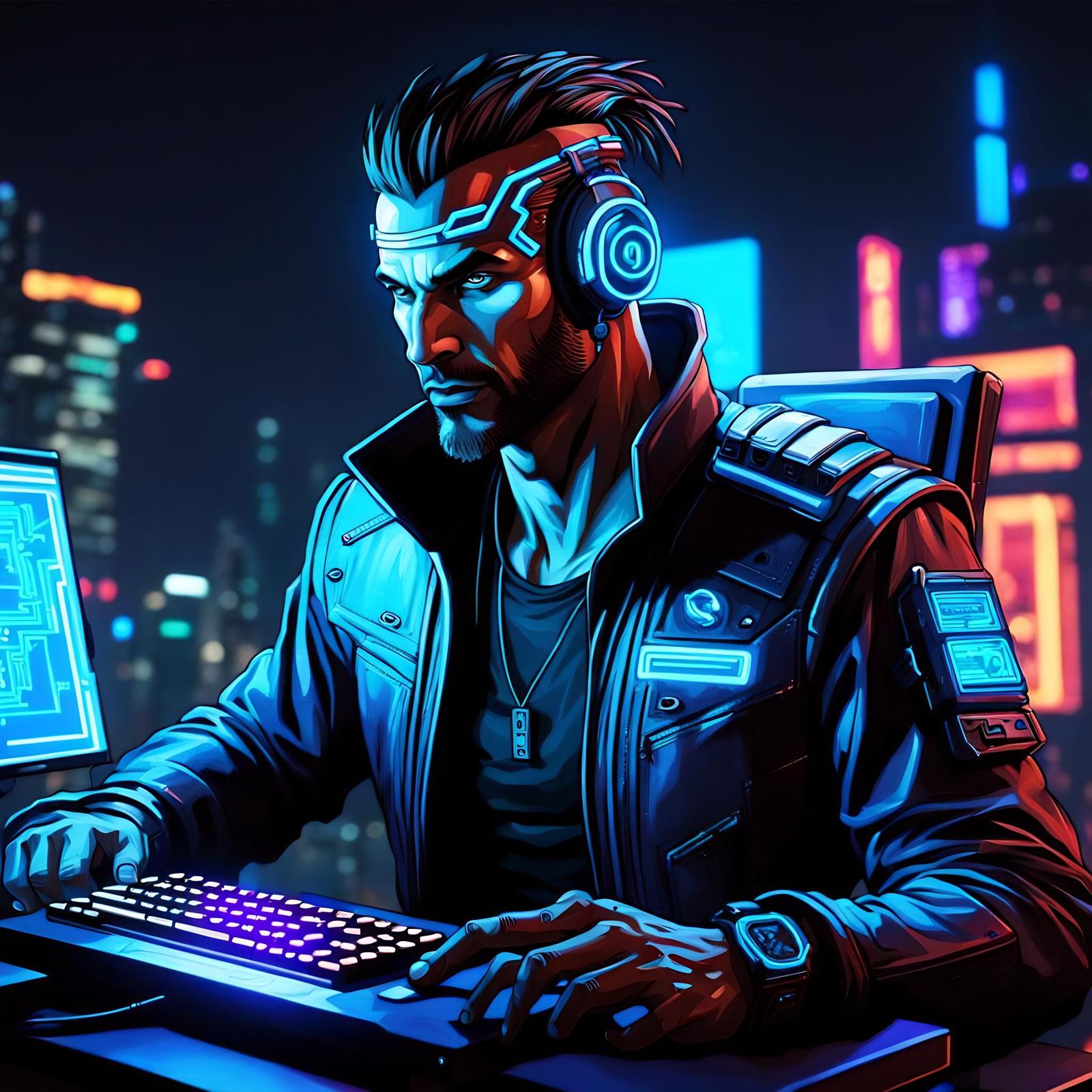 Shadowrun Decker in Neon Cyberpunk