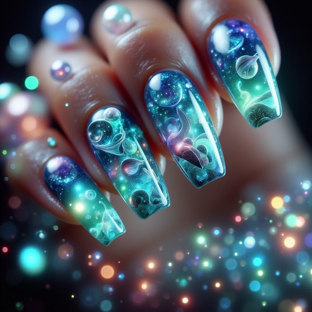 Dreamy Aquatic Nails with Swirling Patterns
