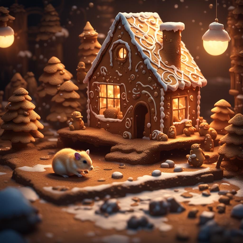 Hamster Builds Gingerbread House on Mercury: Detailed Painti...