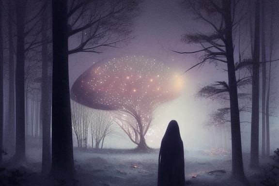 Winter Silhouette in Snowy Forest Landscape