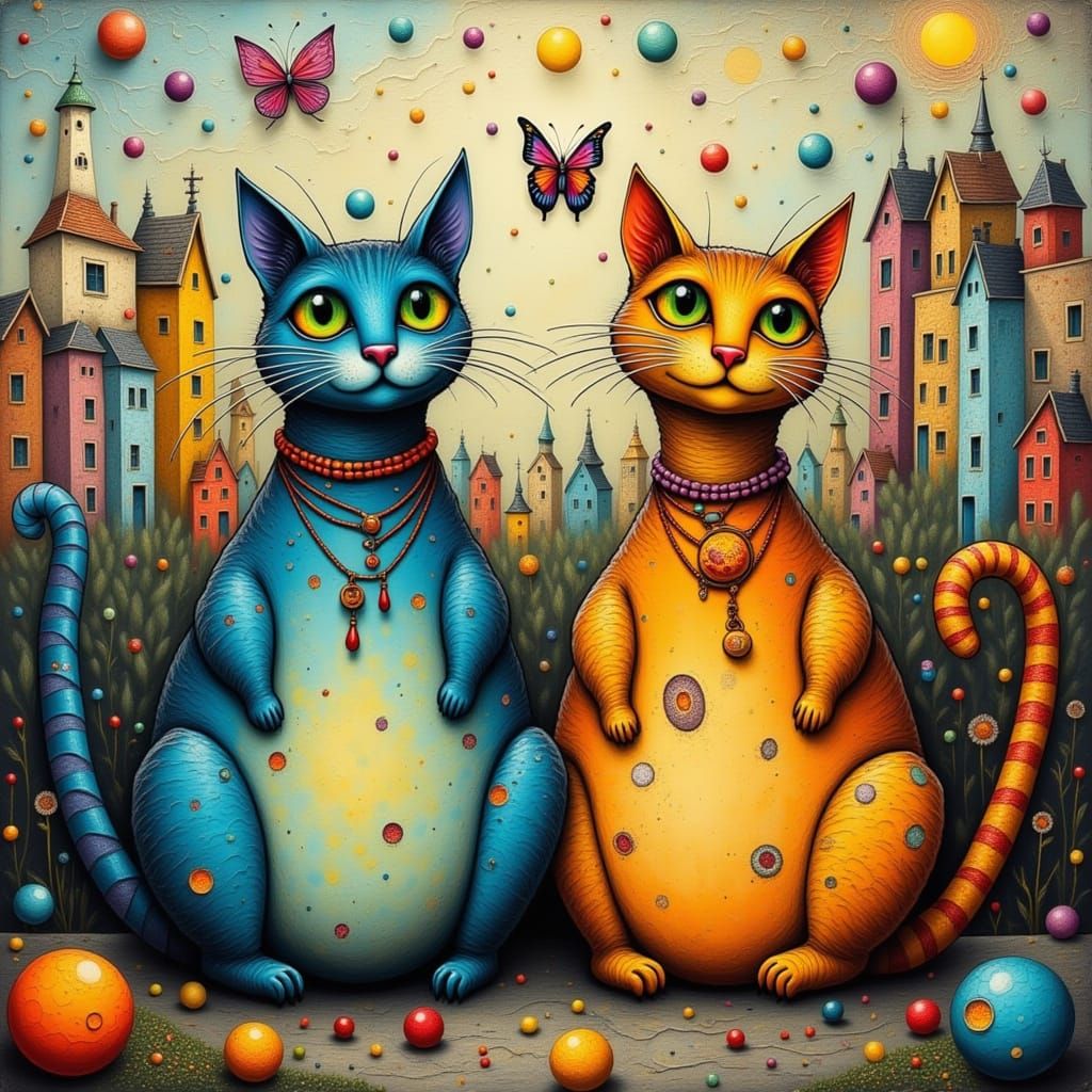 Two whimsical cats just enjoying life