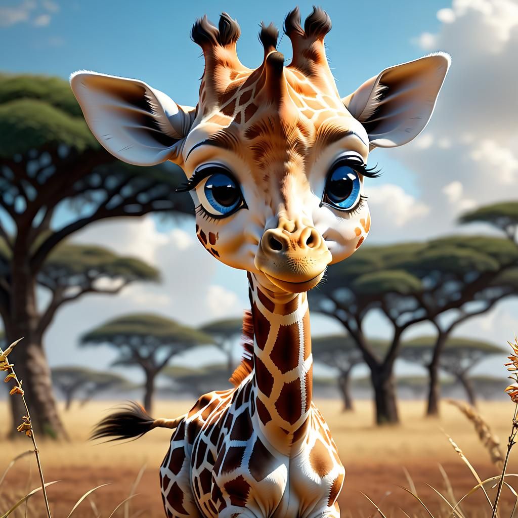 Cute Chibi Giraffe on African Plain