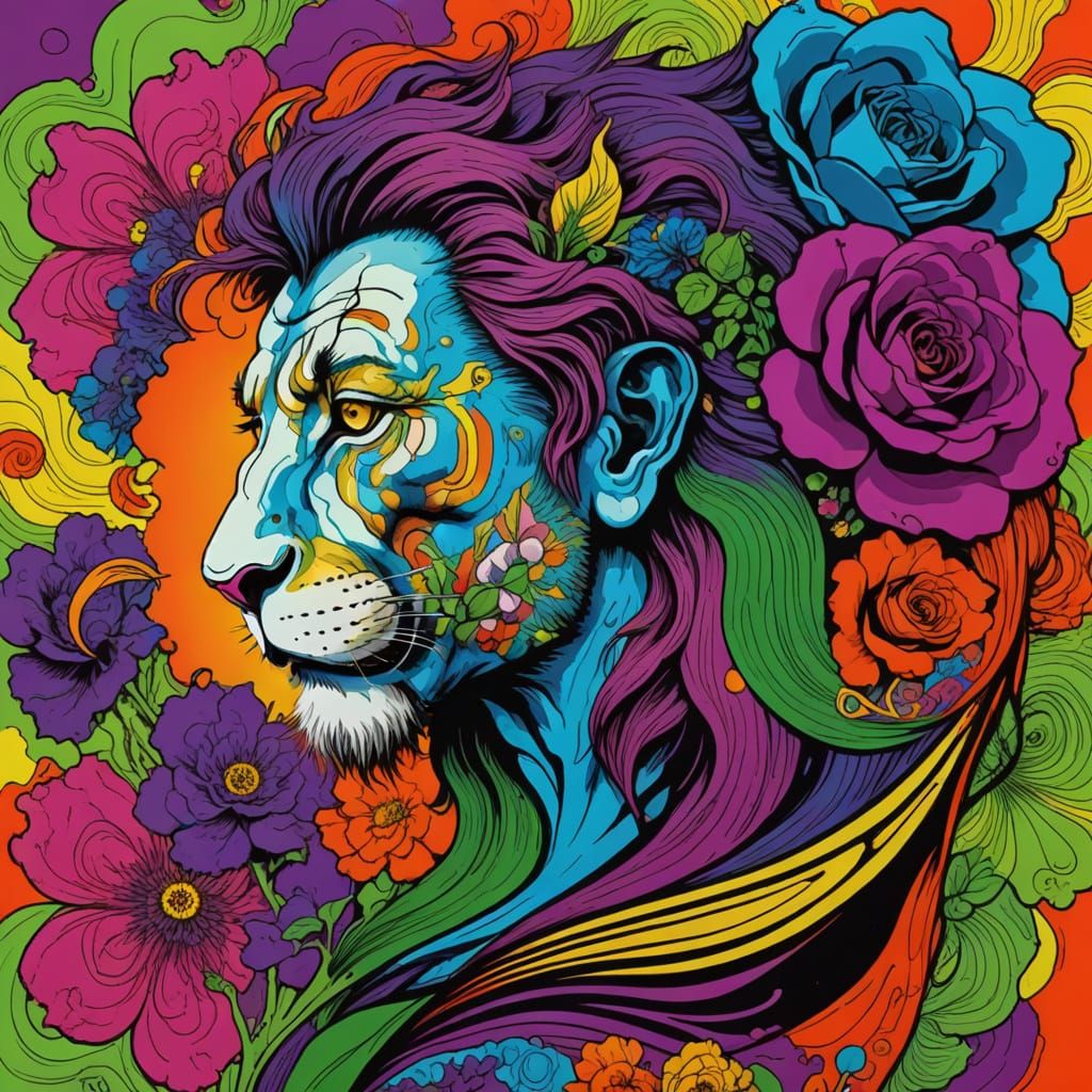 Surreal Comic Lion Portrait in Dreamlike Dimension
