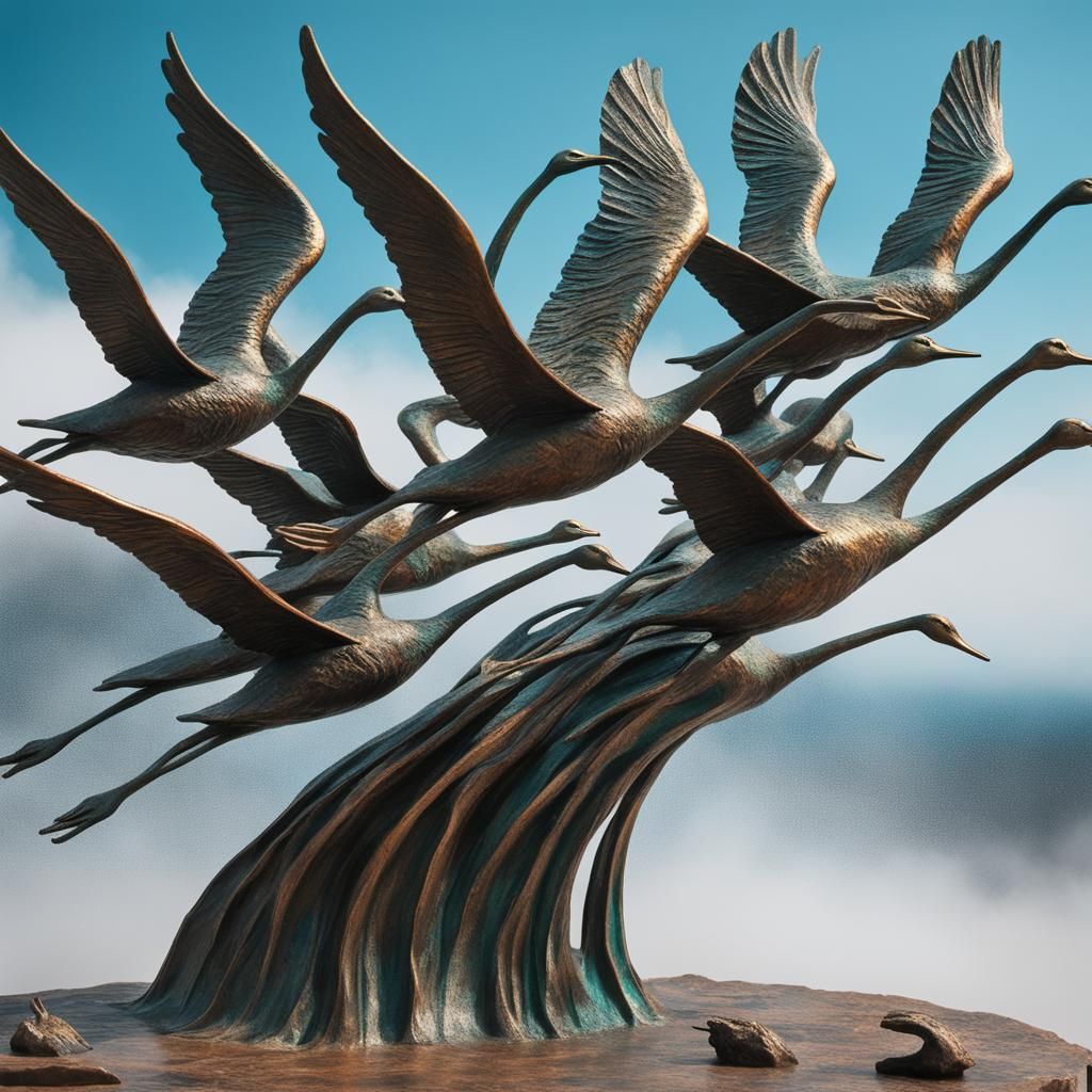 Bronze Swans Sculpture in Giacometti Style