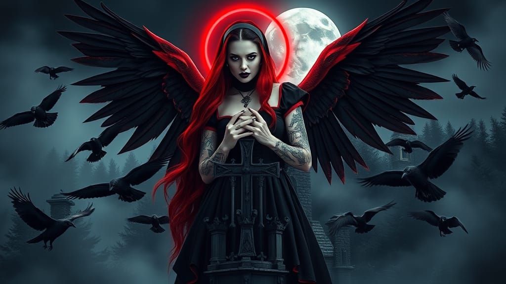 Gothic Vampire Angel with Wings and Dark Romance