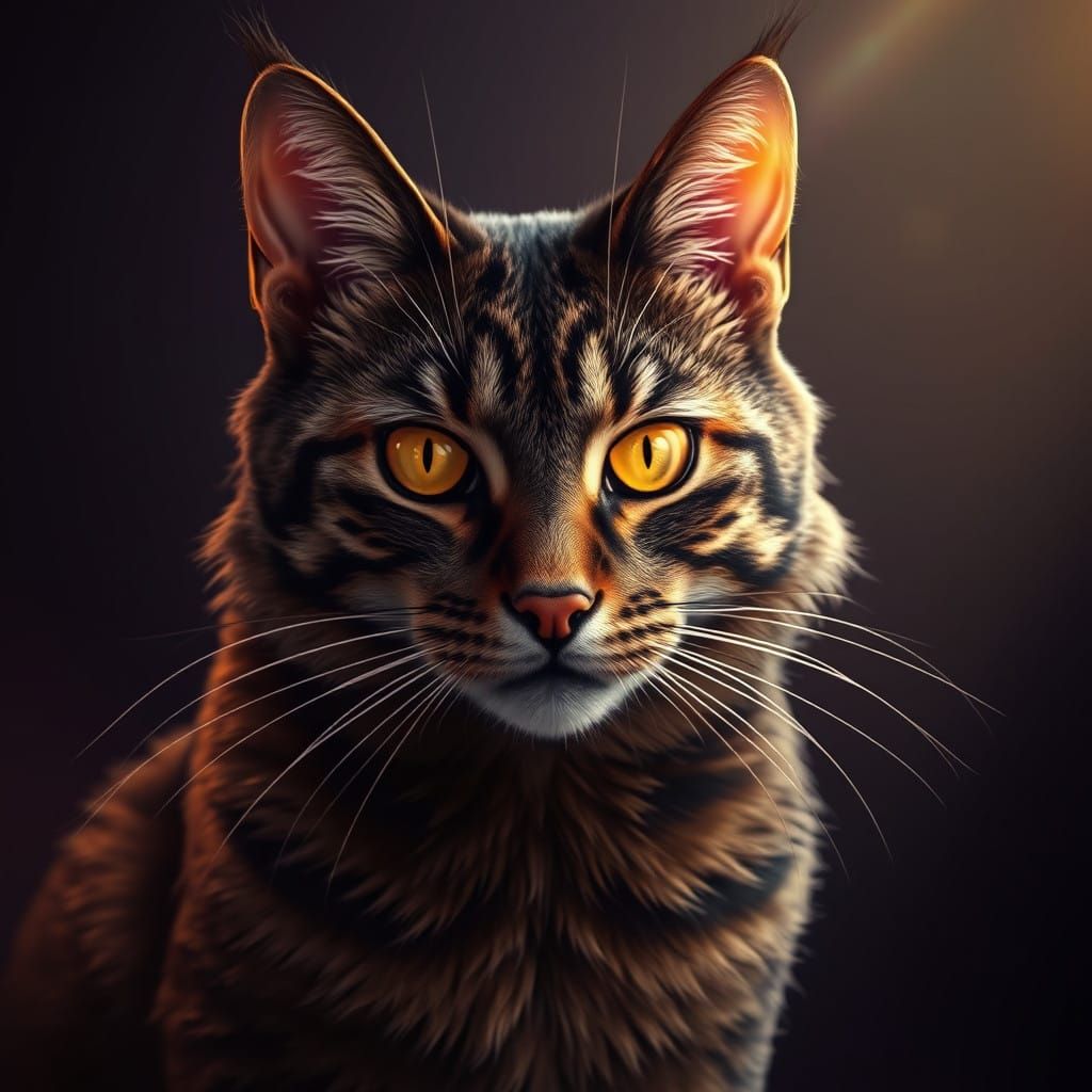 Regal Dark Brown Tabby Tom in Dramatic, High-Contrast Splend...