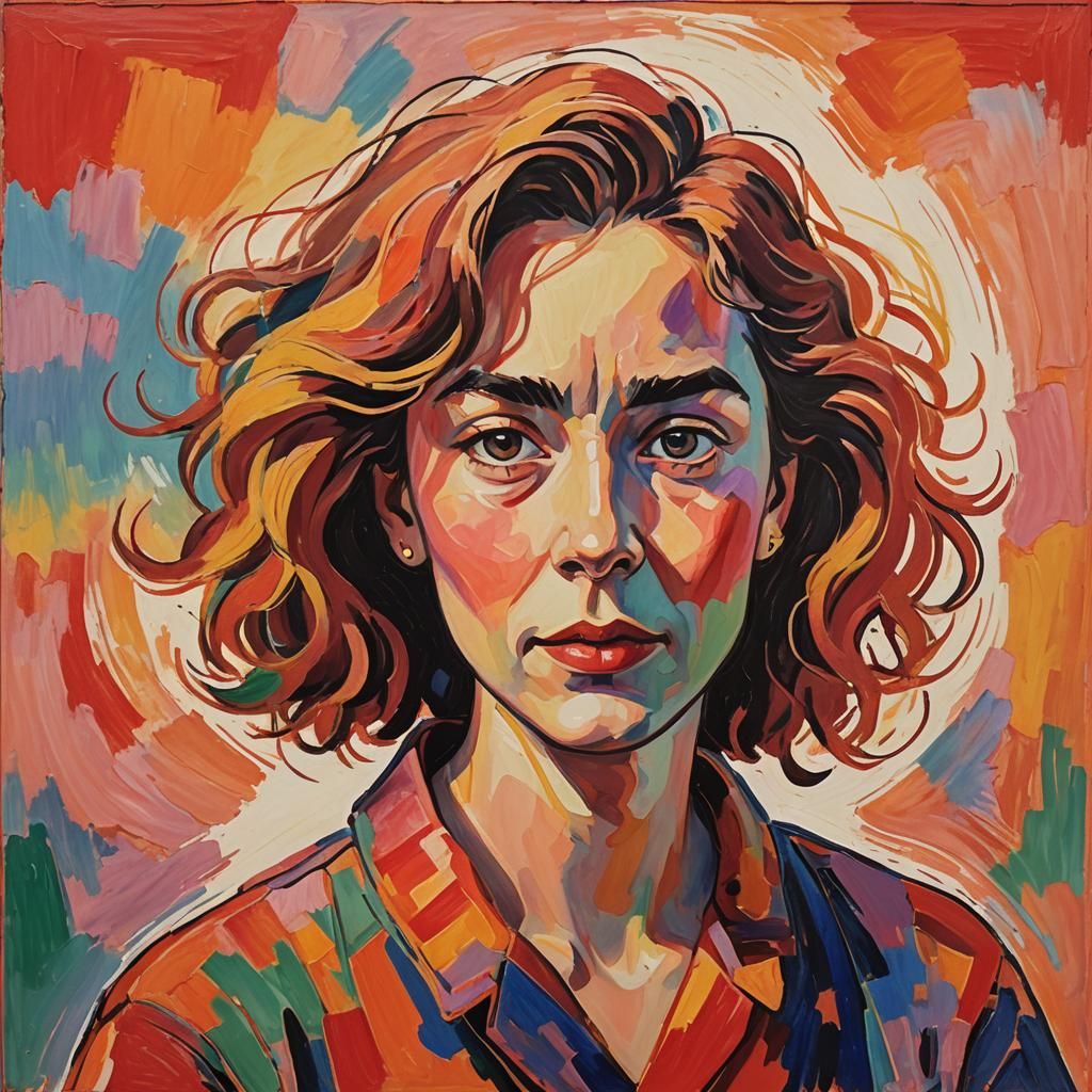 Fauvist Portrait at Crossroads with Golden Light