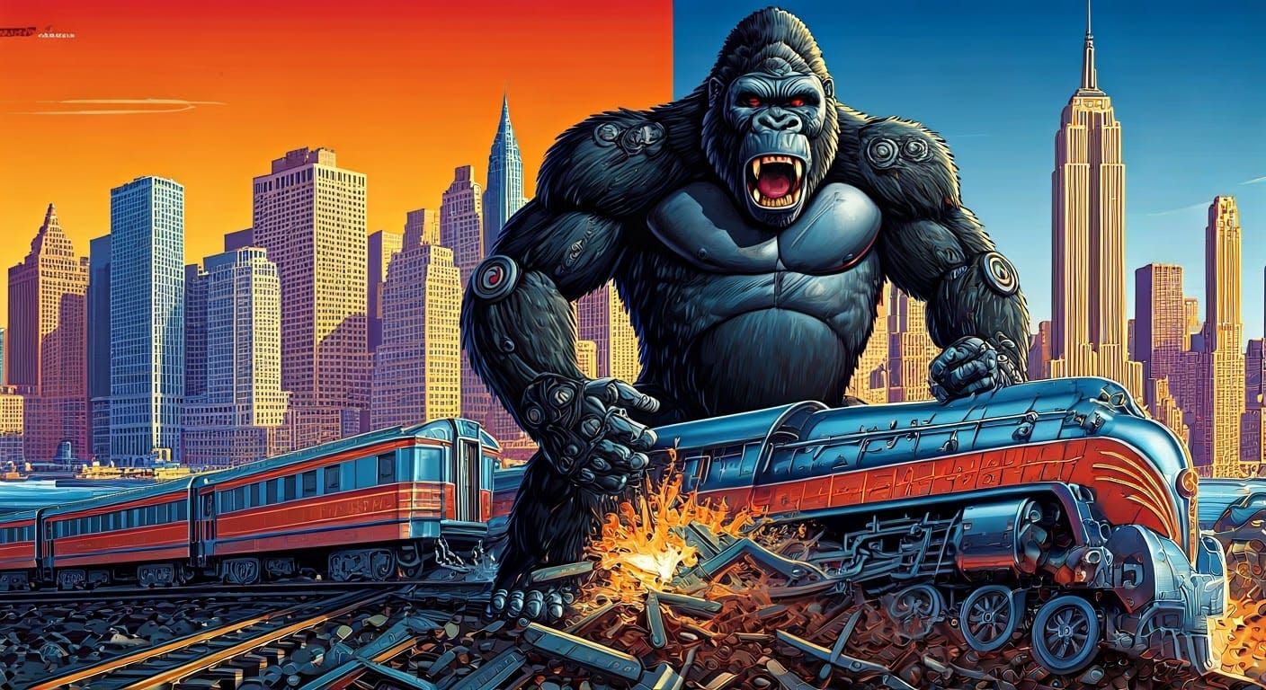 Cyborg King Kong: Art Deco Train Destruction in 1930s New Yo...