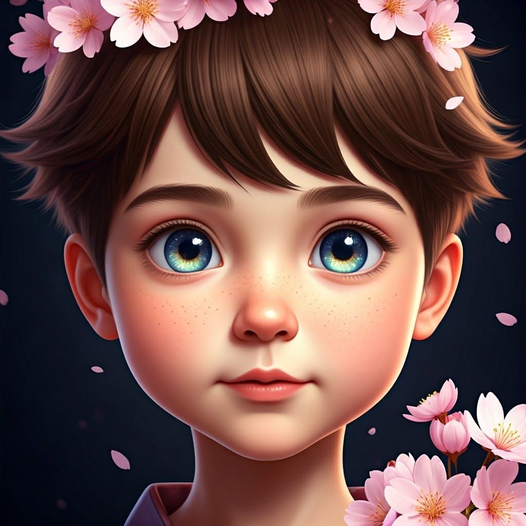 Anime 3D Portrait of a Boy with Cherry Blossoms