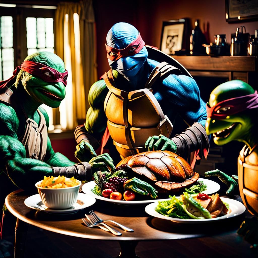 Ninja Turtles Thanksgiving Dinner: Cinematic Portrait