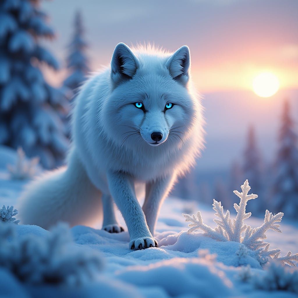 Regal Arctic Fox in a Frosty Twilight Landscape