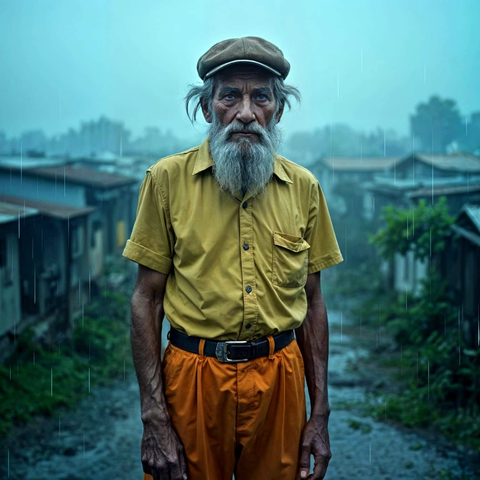 Elderly Man in Yellow Shirt, a Surreal Scene