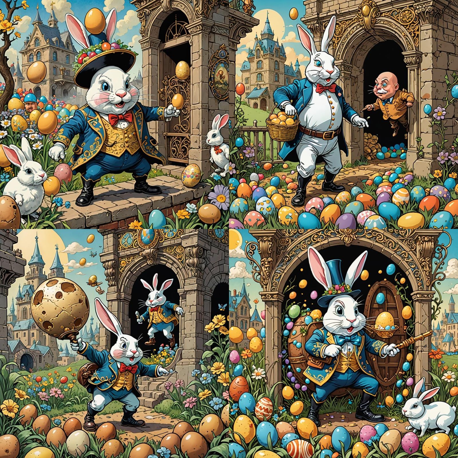 Humpty Dumpty isz being hunted by the Easter Bunny who is us...