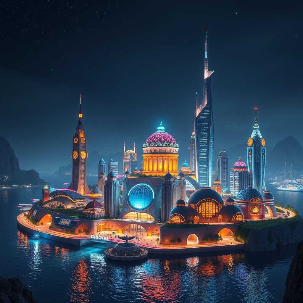 Breathtaking Futuristic Cityscape on a Scintillating Island
