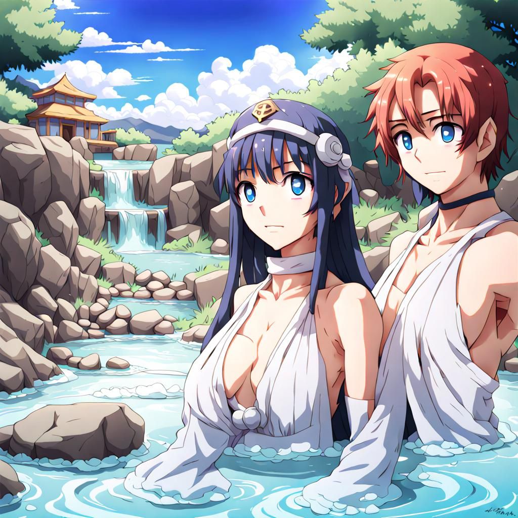 Athena and Cyno at Philosopher Stone Hot Springs
