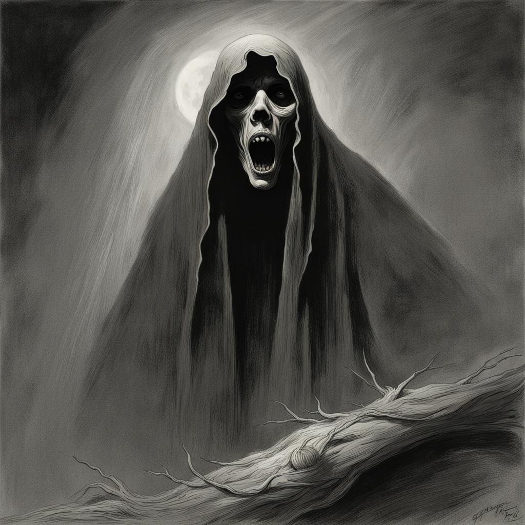 Terrifying Ghost Face in Dark Gothic Horror