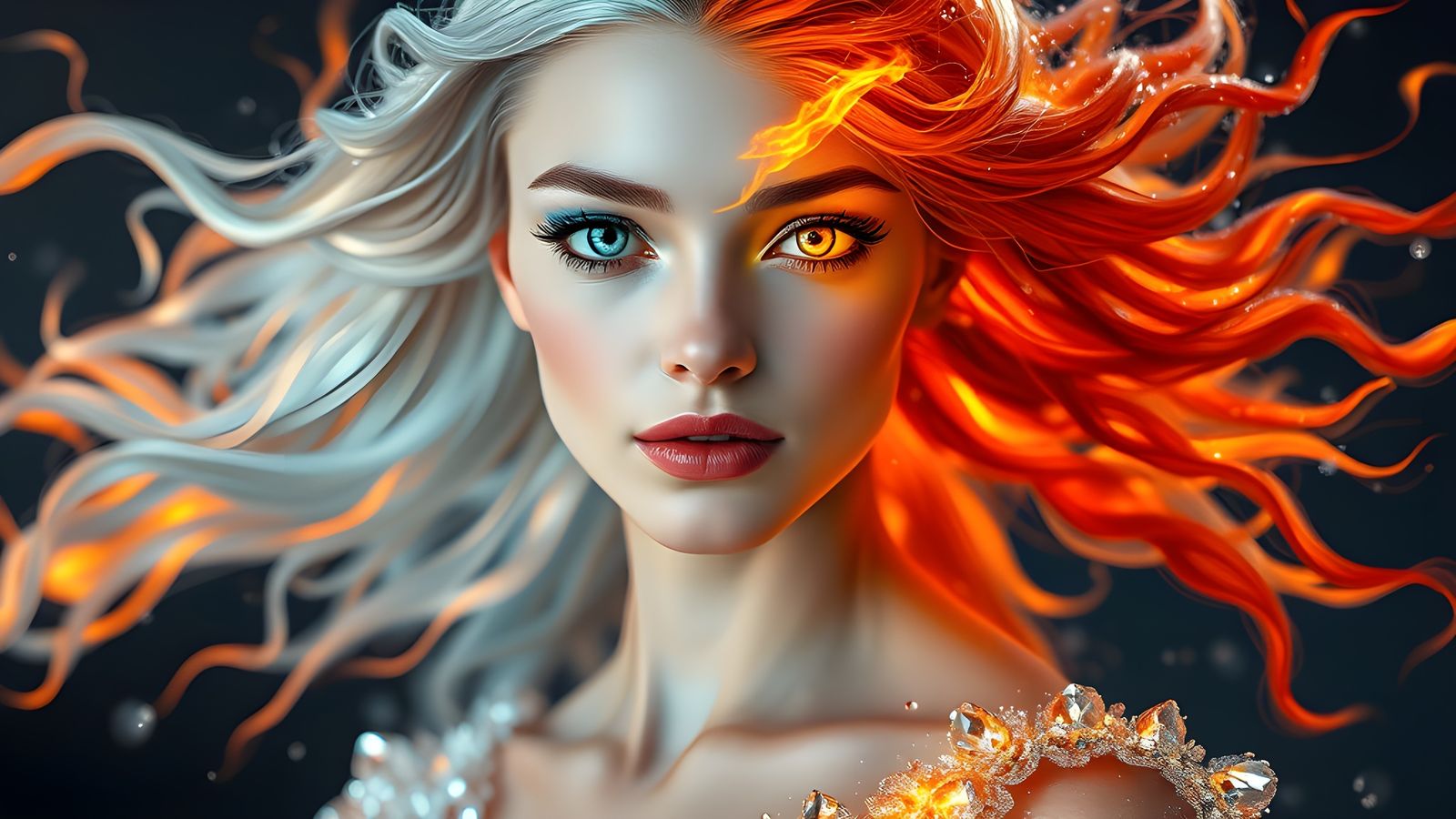 Striking Woman Embodies Ice and Fire Beauty