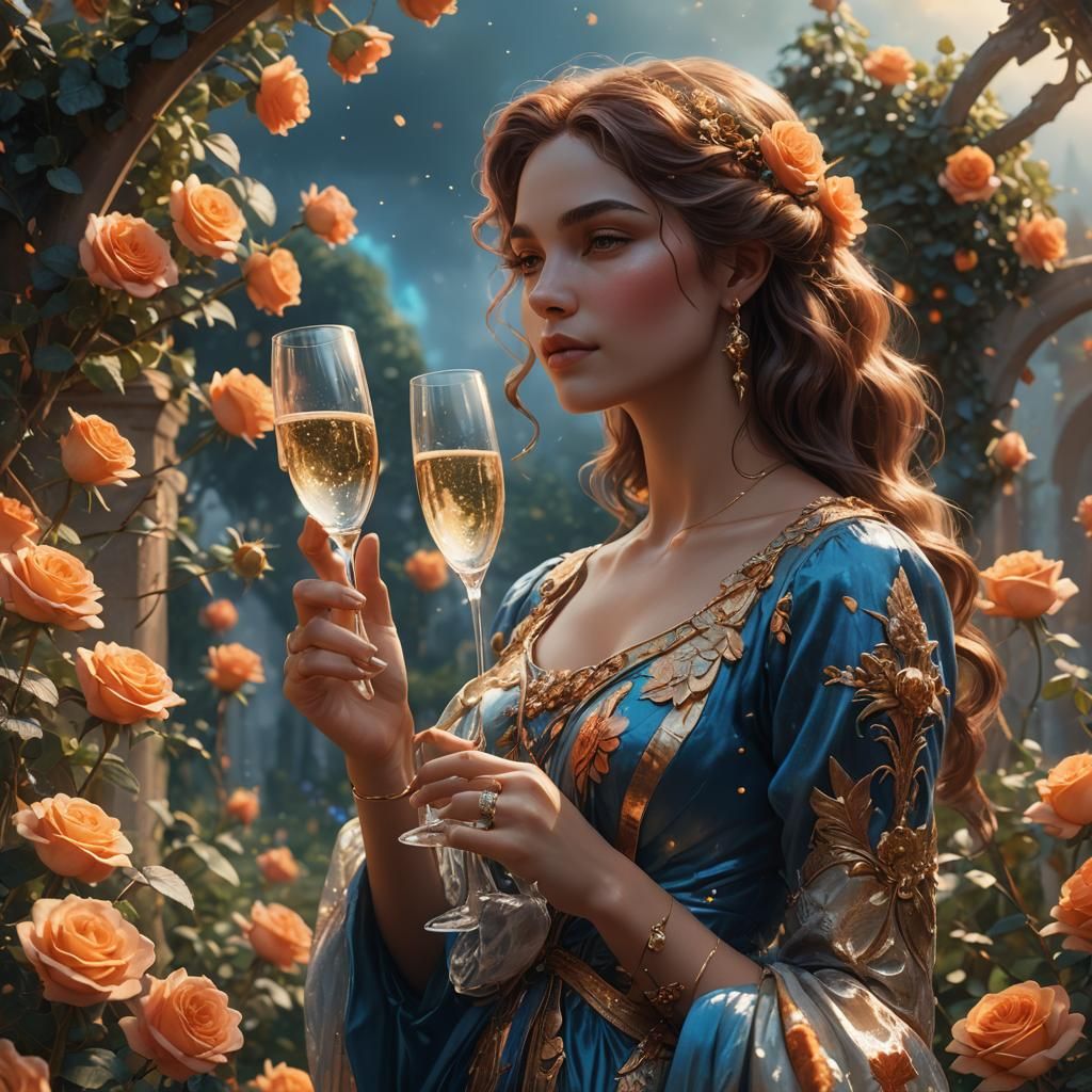 Venusian Woman's Rose Garden Champagne Dreamscape