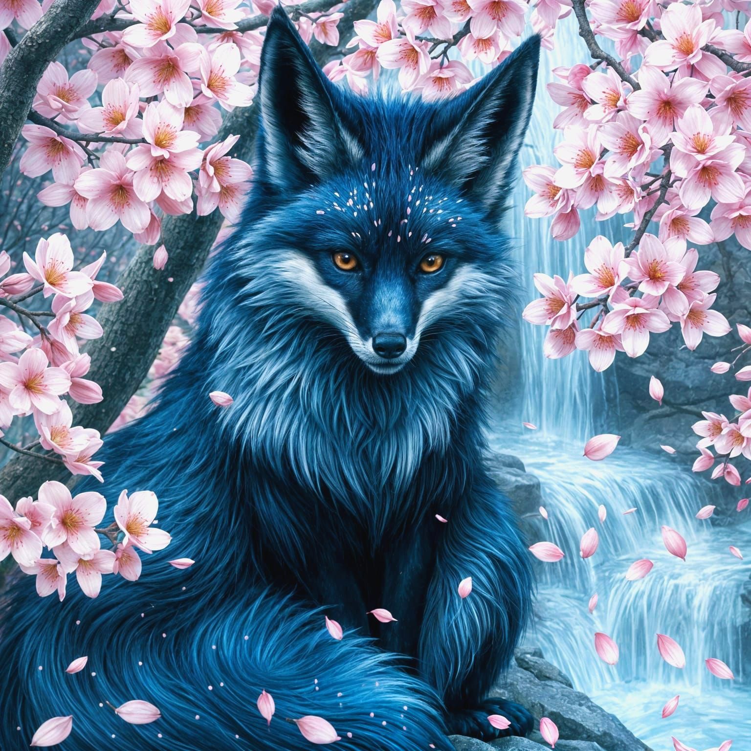 Sapphire Fox Amongst Cherry Blossoms