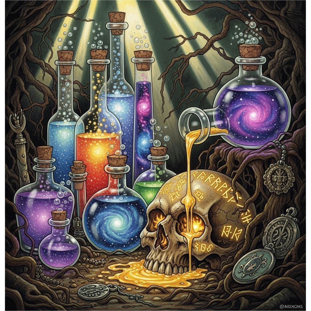 Mysterious Potions and Arcane Secrets in Dark Fantasy Style