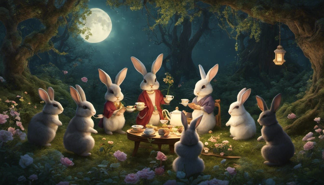Mystical Tea Party with Rabbit Yokai and Dryad