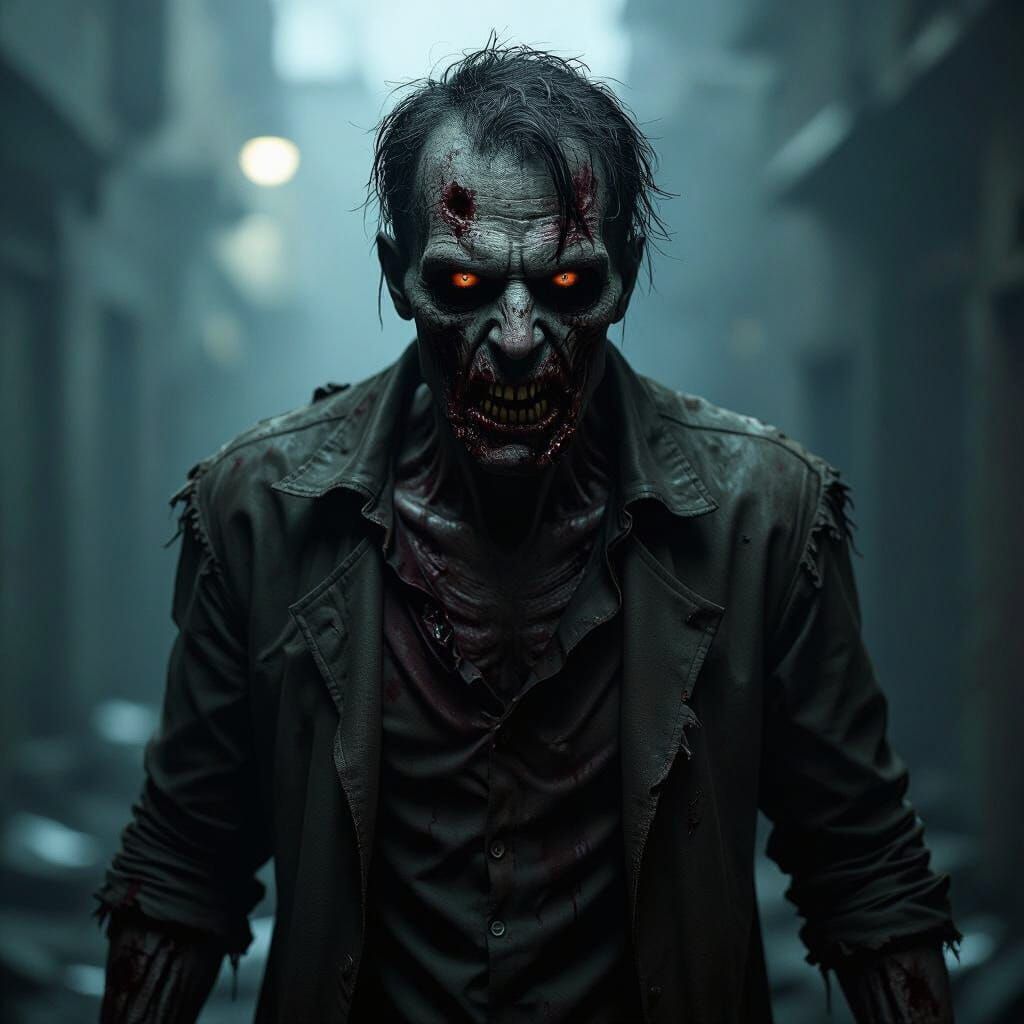 Terrifying Zombie Man in Dark Surrealism Style