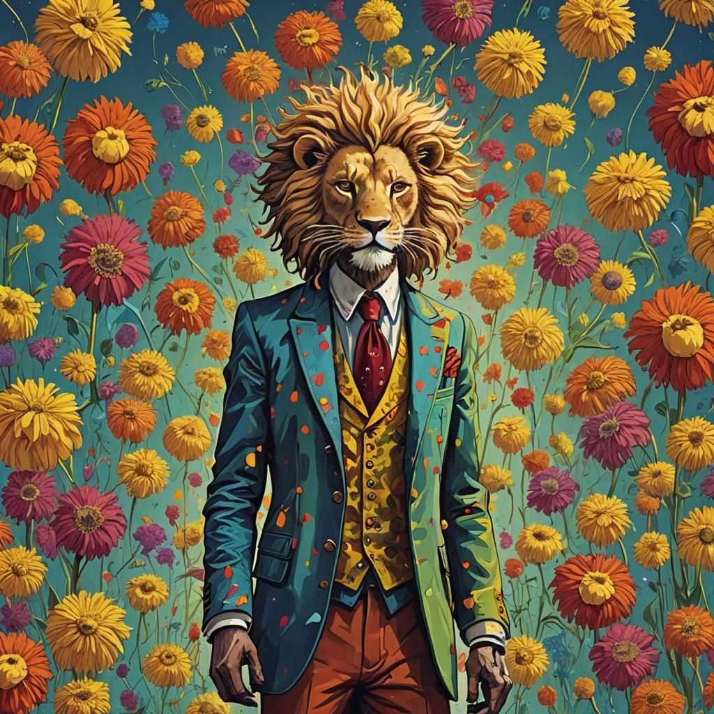 Colorful Fantasy Portrait of a Dandy Lion