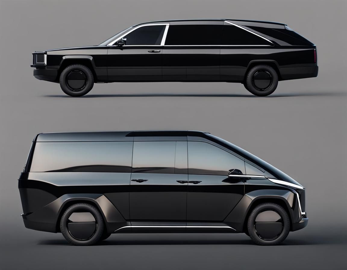 Cyberpunk Hearse with Futuristic Tesla Truck Design