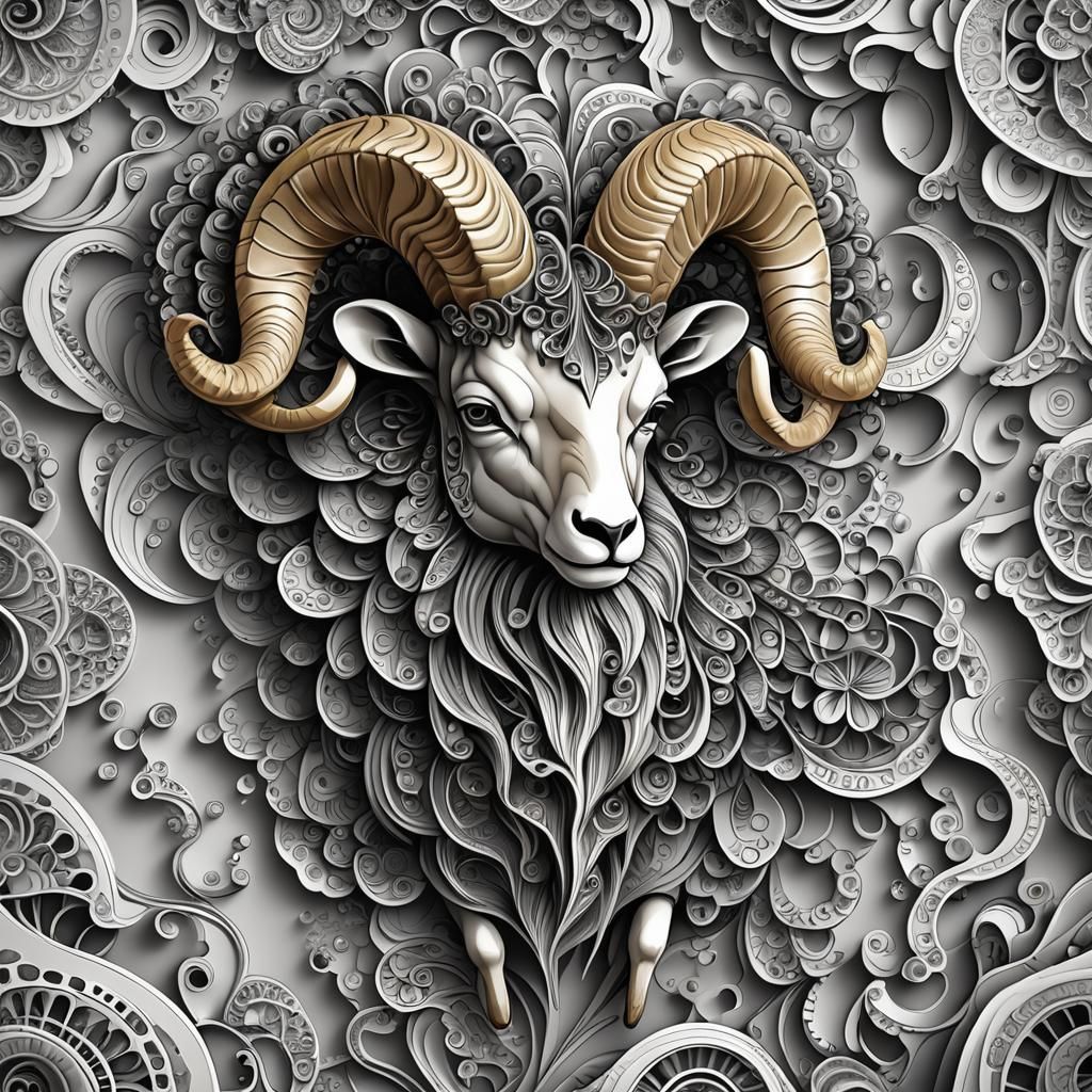Abstract Prize Ram with Fractal and Zentangle Elements