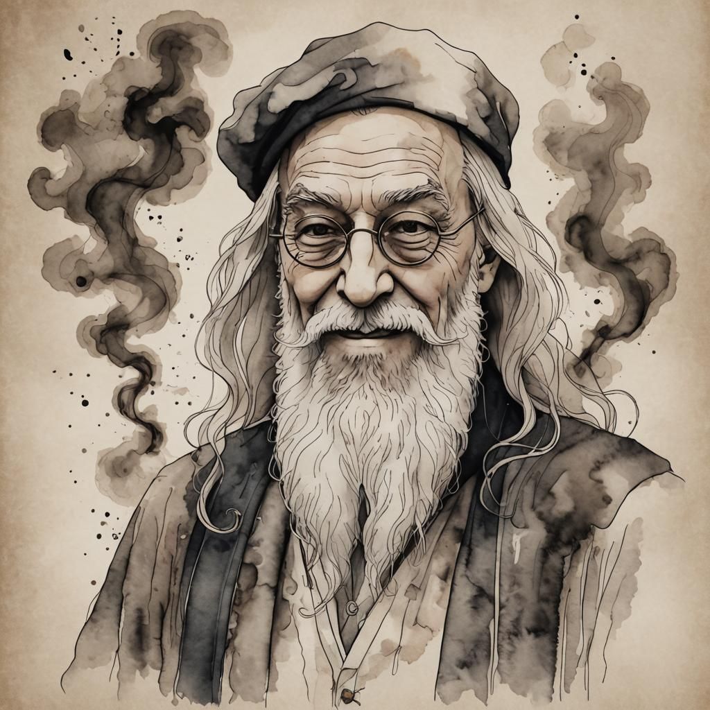 Minimalist Line Art Smoke Portrait: Albus Dumbledore