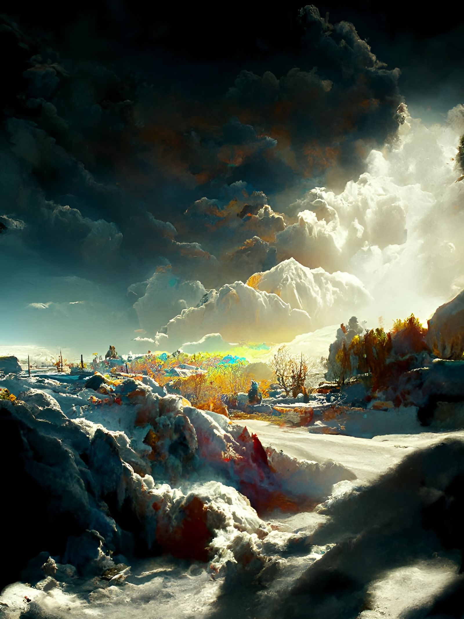 Turbulent Blizzard Over Snowy Plains, Expressionist Painting