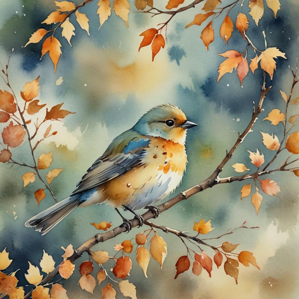 Autumn Bird Watercolor Painting in 4K